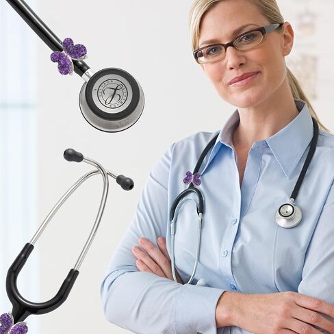 4 قطع من سمّاعة الطبيب على شكل فراشة لامعة ساحرة من الألماس لسماعة الطبيب ليتمان والممرضات والطب البيطري (أبيض + وردي + Ab + أسود) in Kuwait