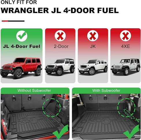 حصيرة البضائع ومسند الظهر مناسبة لـ 2018-2026 Jeep Wrangler JL Sahara Rubicon 4X4، حصيرة صندوق السيارة المناسبة لجميع الأحوال الجوية، ملحقات رانجلر متينة مقاومة للماء - (ليست لـ 4XE/JK/Not 2-Door) in Saudi Arabia