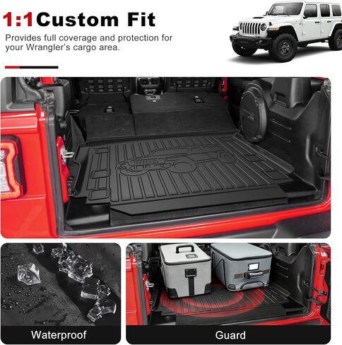 حصيرة البضائع ومسند الظهر مناسبة لـ 2018-2026 Jeep Wrangler JL Sahara Rubicon 4X4، حصيرة صندوق السيارة المناسبة لجميع الأحوال الجوية، ملحقات رانجلر متينة مقاومة للماء - (ليست لـ 4XE/JK/Not 2-Door) in Saudi Arabia