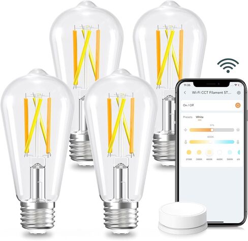 مصابيح Linkkind E26 Smart Edison، 2700K-6500K مصابيح WiFi Edison قابلة للضبط مع جهاز تحكم عن بعد، 8W 60W مكافئة لمصابيح الإضاءة ST19 (ST58) العتيقة 800lm، متوافقة مع Alexa وGoogle Home، 4 عبوات in Kuwait