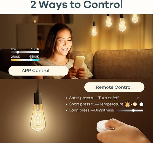 مصابيح Linkkind E26 Smart Edison، 2700K-6500K مصابيح WiFi Edison قابلة للضبط مع جهاز تحكم عن بعد، 8W 60W مكافئة لمصابيح الإضاءة ST19 (ST58) العتيقة 800lm، متوافقة مع Alexa وGoogle Home، 4 عبوات in Kuwait