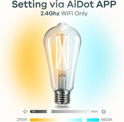 مصابيح Linkkind E26 Smart Edison، 2700K-6500K مصابيح WiFi Edison قابلة للضبط مع جهاز تحكم عن بعد، 8W 60W مكافئة لمصابيح الإضاءة ST19 (ST58) العتيقة 800lm، متوافقة مع Alexa وGoogle Home، 4 عبوات in Kuwait