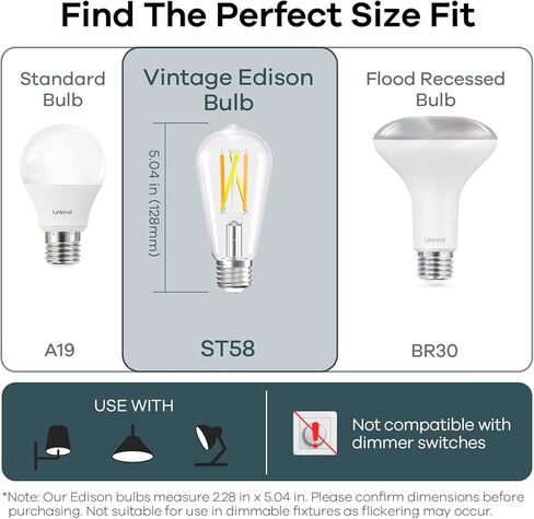 مصابيح Linkkind E26 Smart Edison، 2700K-6500K مصابيح WiFi Edison قابلة للضبط مع جهاز تحكم عن بعد، 8W 60W مكافئة لمصابيح الإضاءة ST19 (ST58) العتيقة 800lm، متوافقة مع Alexa وGoogle Home، 4 عبوات in Kuwait