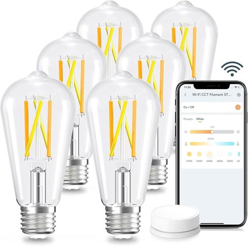 مصابيح Linkkind E26 Smart Edison، 2700K-6500K مصابيح WiFi Edison قابلة للضبط مع جهاز تحكم عن بعد، 8W 60W مكافئة لمصابيح الإضاءة ST19 (ST58) العتيقة 800lm، متوافقة مع Alexa وGoogle Home، 4 عبوات in Kuwait