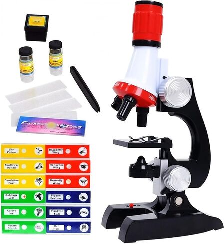 Science Kits for Kids Beginner Microscope with LED 100X 400X and 1200X-Include Sample Prepared Slides 12pc- Educational Toy Birthday Valentine's Day Gift in Saudi Arabia