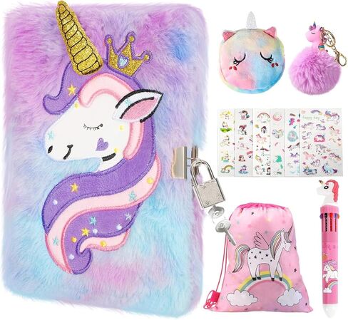 homicozy Kids Unicorn Diary مع قفل ومفتاح، مجلة غامضة مصبوغة بالربط للفتيات من سن 6 سنوات فما فوق، دفتر ملاحظات بغلاف مقوى مع 160 صفحة، هدية يونيكورن قرطاسية لطيفة للفتيات in Kuwait