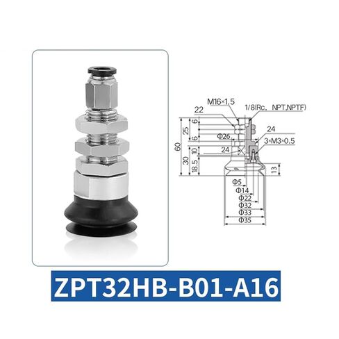 1Pcs ZPT40HB ZPT50HB ZPT80HB ZPT100HB ZPT125HB Robot Threaded Rubber Industrial Heavy Duty Round Vacuum Suction Sucker Cup(ZPT63HB-B01-A16) in Saudi Arabia