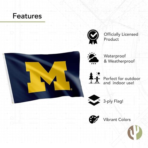 لافتات ديزرت كاكتوس جامعة ميشيغان علم ولفيرين مزدوج الجوانب UM U of M 100% بوليستر داخلي خارجي 3x5 أقدام (مزدوج الجوانب - علم 1) in Saudi Arabia