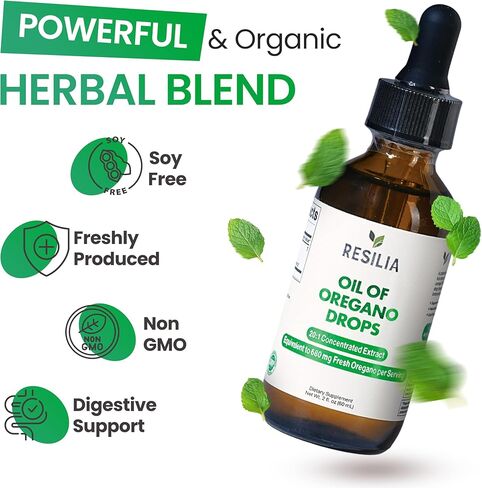 Resilia Organic Oregano Oil Drops with Black Seed Oil – Liquid Oregano Blend with Olive & Basil Oils – Herbal Antioxidant Formula – Non-GMO, Easy-to-Use Drops 60ml in Saudi Arabia