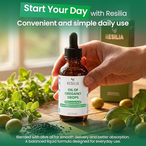 Resilia Organic Oregano Oil Drops with Black Seed Oil – Liquid Oregano Blend with Olive & Basil Oils – Herbal Antioxidant Formula – Non-GMO, Easy-to-Use Drops 60ml in Saudi Arabia