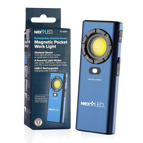 NextLED NT-6685 Pro LED Rechargeable Work Light, 1200 Lumen HVAC Flashlight w/Obstacle Sensor, Magnetic Work Light w/Hanging Hook, IPX7 Waterproof, Aluminum Case, for Job Site, Car Repair, Emergency in Saudi Arabia