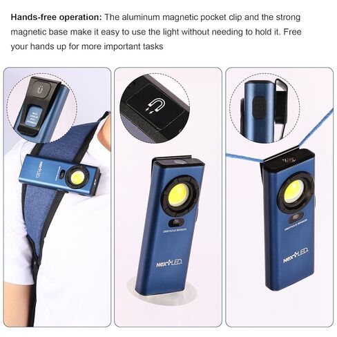 NextLED NT-6685 Pro LED Rechargeable Work Light, 1200 Lumen HVAC Flashlight w/Obstacle Sensor, Magnetic Work Light w/Hanging Hook, IPX7 Waterproof, Aluminum Case, for Job Site, Car Repair, Emergency in Saudi Arabia