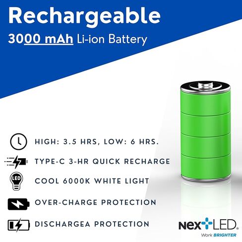 NextLED NT-6685 Pro LED Rechargeable Work Light, 1200 Lumen HVAC Flashlight w/Obstacle Sensor, Magnetic Work Light w/Hanging Hook, IPX7 Waterproof, Aluminum Case, for Job Site, Car Repair, Emergency in Saudi Arabia