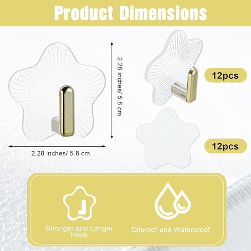 12 Pack Adhesive Wall Hooks Clear Cute Robe Towel Wall Hooks for Home Bathroom Kitchen Office Decorative Walls Hook Waterproof Cute Star Shaped Clear Adhesive Hook for Hanging Towels Keys Purse in Saudi Arabia