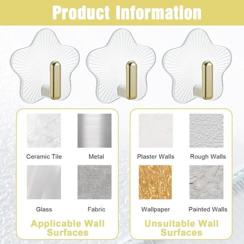 12 Pack Adhesive Wall Hooks Clear Cute Robe Towel Wall Hooks for Home Bathroom Kitchen Office Decorative Walls Hook Waterproof Cute Star Shaped Clear Adhesive Hook for Hanging Towels Keys Purse in Saudi Arabia