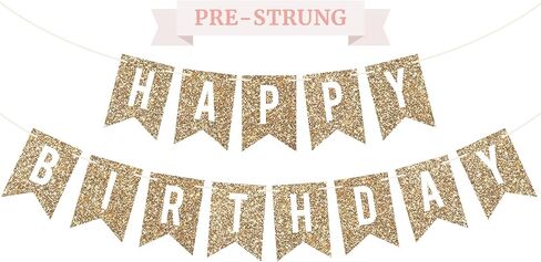 لافتة «Happy Birthday» مربوطة مسبقاً - لا يمكن صنعها بنفسك - لافتة ذهبية لامعة لحفلات اعياد الميلاد - اكليل مربوط مسبقًا على خيوط بطول 6 قدم - ديكورات وديكورات حفلات عيد الميلاد الذهبية. هل ذكرنا نو in Kuwait