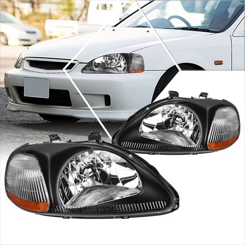 2Pcs Headlights(Headlamps) Assembly Chrome Housing Clear Lens Compatible with Honda Civic EJ/EM/EK 96-98 in Saudi Arabia