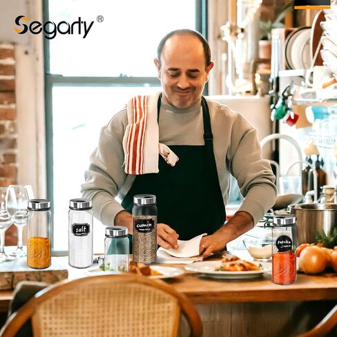 برطمانات توابل زجاجية من Segarty مع ملصق، 6 عبوات جرة توابل فارغة سعة 10 أونصة مع أغطية شاكر، هزازات فلفل ملح مع فتحات قابلة للتعديل، مجموعة زجاجات توابل مع 136 ملصقًا، 1 قلم طباشير وفرشاة واحدة in Kuwait