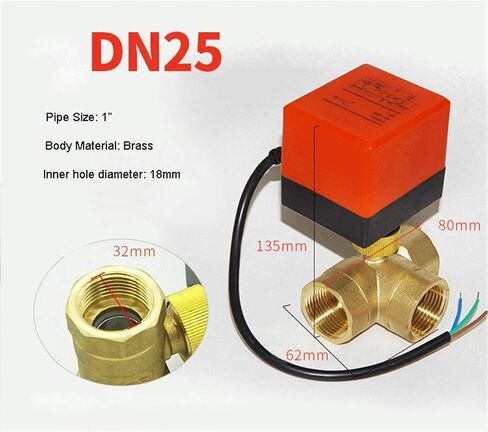 1/2 3/4 1 1-1/4 Inch 3 Way Motorized Ball Valve 3-Wire 2 Control T Type Electric Valves 1Pcs(T TYPE_24VDC_CR02) in Kuwait