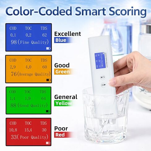 جهاز اختبار المياه الرقمي، مقياس جودة المياه 6 في 1 لـ COD/TOC/TDS/EC/UV275/درجة الحرارة، مقياس TDS مع تسجيل ذكي مرمز بالألوان، تصميم محمول على شكل قلم للشرب، الصنبور، البئر، حوض السمك وأنظمة RO in Kuwait