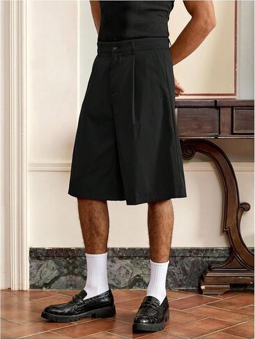 OYOANGLE Men's Pleated Dress Shorts Zipper Fly Loose Wide Leg Bermuda Shorts with Pockets in Saudi Arabia