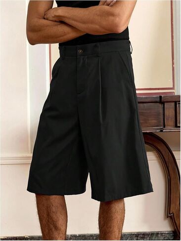OYOANGLE Men's Pleated Dress Shorts Zipper Fly Loose Wide Leg Bermuda Shorts with Pockets in Saudi Arabia