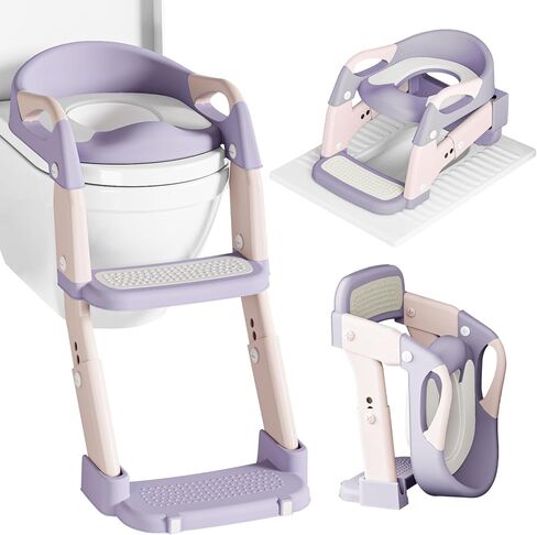 XIGGA 3 in 1 Potty Toilet Training Seat with 2-level Adjustable Steps, Equipped with Waterproof Cushion and Non Slip Step Stool, Dedicated Toilet Seat for Boys Girls - Green in Saudi Arabia