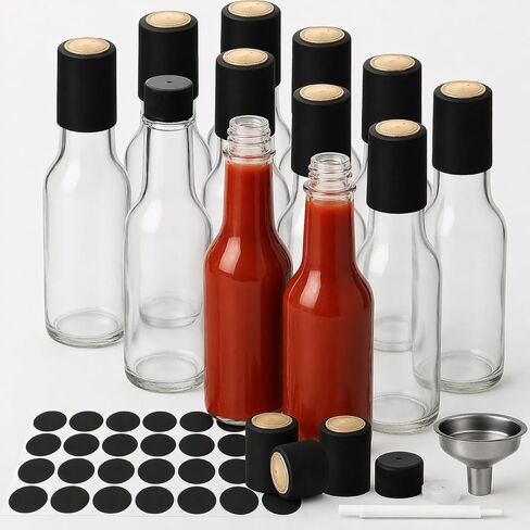 WERTIOO 12 PCS 5 OZ Hot Sauce Bottles, Glass Bottle Clear Mini Liquor Bottles Small Wine Bottles with Airtight Plastic Screw Cap Shrink Capsule in Saudi Arabia