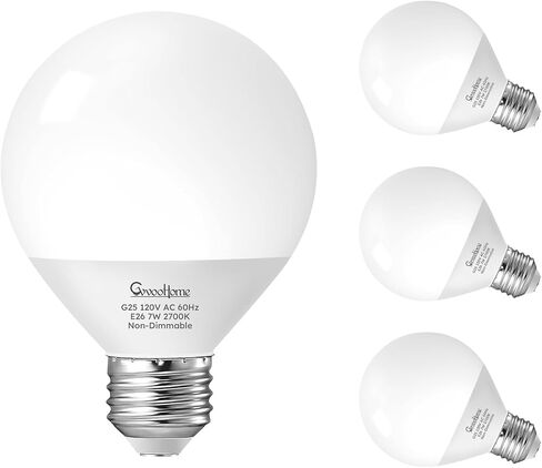 مصابيح إضاءة GvvooHome للحمام، G25 LED لمبات الإضاءة الأرضية لغرفة تبديل الملابس بمرآة المكياج، ما يعادل 60 وات، ضوء النهار 5000 كلفن، 800 لومن، قاعدة E26، غير قابلة للتعتيم، 6 عبوات in Kuwait