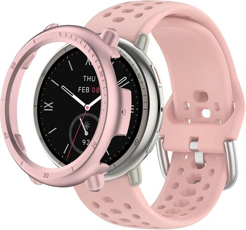 متوافق مع سوار ساعة Amazfit Active 2 A2437، حزام سيليكون مقاوم للماء مع حافظة واقية من الصدمات، سوار بديل قابل للتعديل وجيد التهوية للرجال والنساء in Kuwait