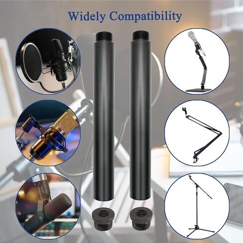Mic Stand Extension Tube with 3/8" to 5/8" Microphone Extension Pipe Adapter for Mic Booms,Arm Stand 2 Pack in Saudi Arabia