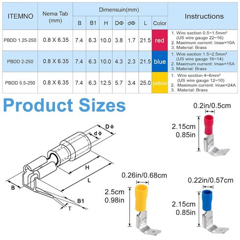 Verdial 15pcs Piggyback Crimp Connectors, Semi-Insulated Piggyback Spade Terminal Connectors, Quick Disconnect Female & Male Wire Crimps Terminals- Yellow & Blue & Red in Saudi Arabia