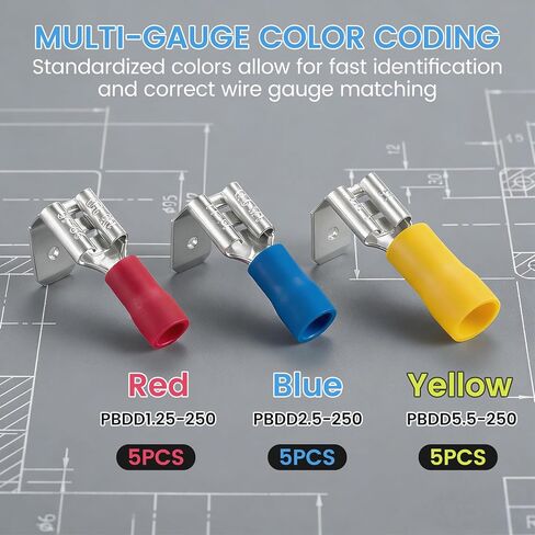 Verdial 15pcs Piggyback Crimp Connectors, Semi-Insulated Piggyback Spade Terminal Connectors, Quick Disconnect Female & Male Wire Crimps Terminals- Yellow & Blue & Red in Saudi Arabia