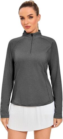 Women's Performance Polo Shirt - 1/4 Zip Long Sleeve, UPF 50+ & Soft Brushed Fabric for Golf, Tennis in Saudi Arabia