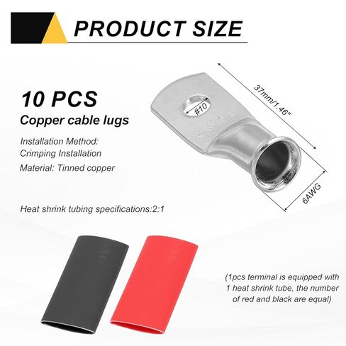 MECCANIXITY 4 قطع 8 AWG #10 أطراف حلقية لعروات البطارية، أطراف كابل نحاسي معلب ينتهي بموصل طرف سلك تجعيد مع أنبوب انكماش حراري 2:1، فضي in Kuwait