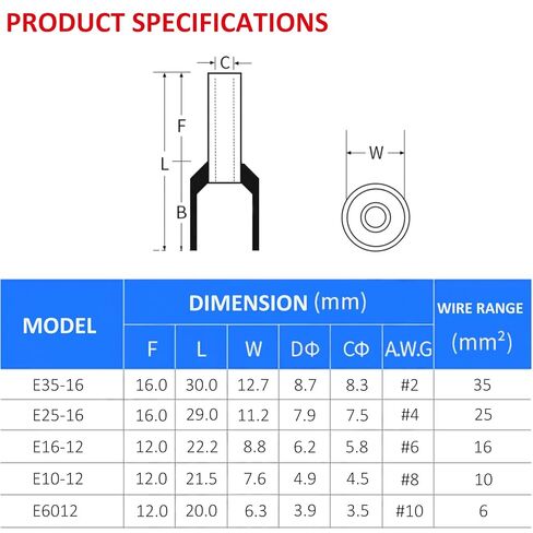 120PCS Wire Ferrule Kit Copper Crimp Ferrule Connectors Insulated Pin Cord End Terminals AWG(10 8 6 4 2) Gauge in Saudi Arabia
