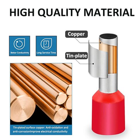 120PCS Wire Ferrule Kit Copper Crimp Ferrule Connectors Insulated Pin Cord End Terminals AWG(10 8 6 4 2) Gauge in Saudi Arabia