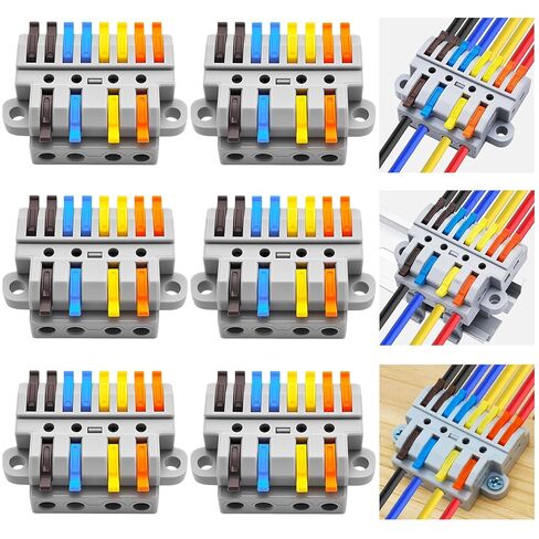 CESFONJER 4-in-8-out Lever Terminal Block Kit, Quad Input to Eight Output Splicing Connectors, DIN Rail/Screw Fix, 28-12AWG Conductor, 6 Pack with Mounting Hardware in Saudi Arabia