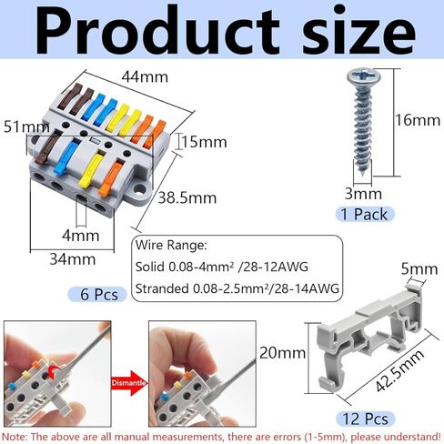 CESFONJER 4-in-8-out Lever Terminal Block Kit, Quad Input to Eight Output Splicing Connectors, DIN Rail/Screw Fix, 28-12AWG Conductor, 6 Pack with Mounting Hardware in Saudi Arabia