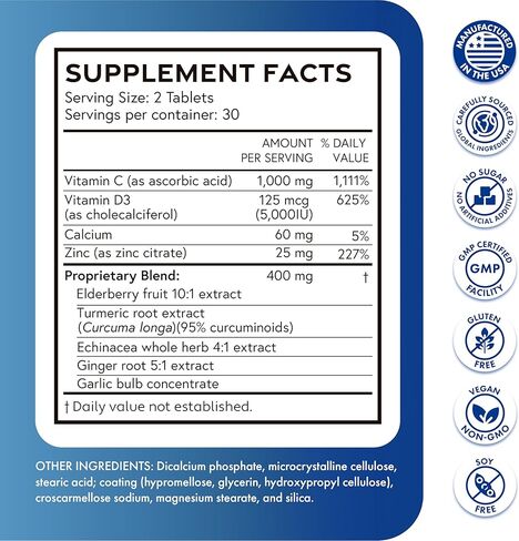 ILIVA-by-INDICAID 9-in-1 Immune Support Supplement: Daily Serving for Respiratory Immunity, Vitamin C, D3, Calcium, Zinc, Proprietary Herbal Elderberry+echinacea+Turmeric. 60 Tablets for 30 Days in Saudi Arabia