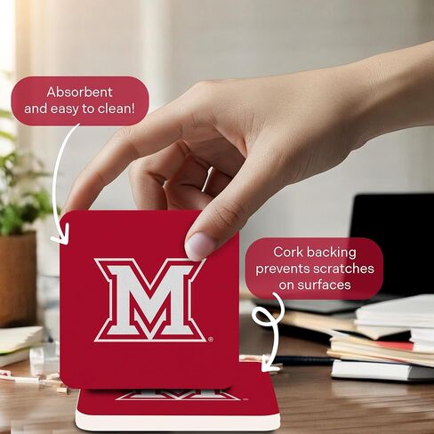 Desert Cactus Miami University Coaster MU Redhawks Water Absorbent Drink Square Coasters - Made from Natural Sandstone (Square 4 Pack - C) in Saudi Arabia