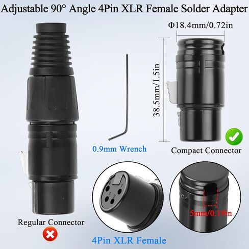 QIANRENON Compact 4Pin XLR Solder Microphone Adapter Adjustable 90° Angle 4Pin XLR Female Thin Cable Connector Gold Plated x-LR 4 Audio Socket, for DIY Repair 4 Pole X-LR, Included 0.9mm Spanner in Saudi Arabia