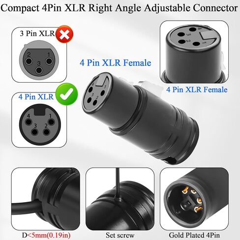 QIANRENON Compact 4Pin XLR Solder Microphone Adapter Adjustable 90° Angle 4Pin XLR Female Thin Cable Connector Gold Plated x-LR 4 Audio Socket, for DIY Repair 4 Pole X-LR, Included 0.9mm Spanner in Saudi Arabia