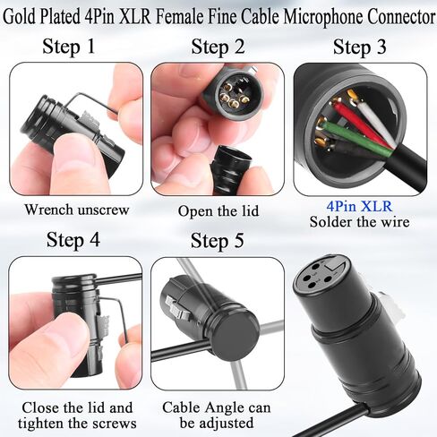 QIANRENON Compact 4Pin XLR Solder Microphone Adapter Adjustable 90° Angle 4Pin XLR Female Thin Cable Connector Gold Plated x-LR 4 Audio Socket, for DIY Repair 4 Pole X-LR, Included 0.9mm Spanner in Saudi Arabia