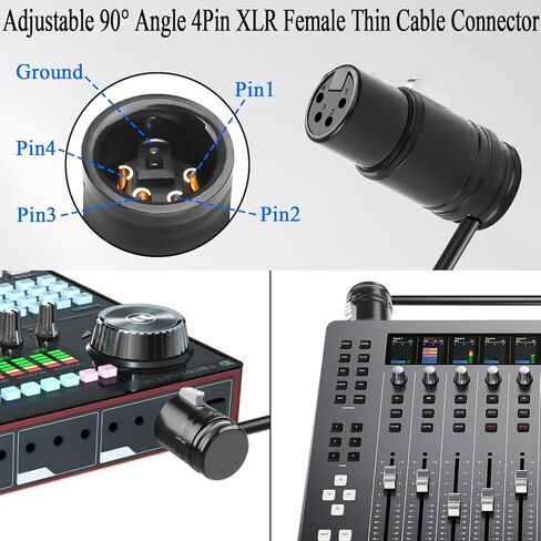QIANRENON Compact 4Pin XLR Solder Microphone Adapter Adjustable 90° Angle 4Pin XLR Female Thin Cable Connector Gold Plated x-LR 4 Audio Socket, for DIY Repair 4 Pole X-LR, Included 0.9mm Spanner in Saudi Arabia