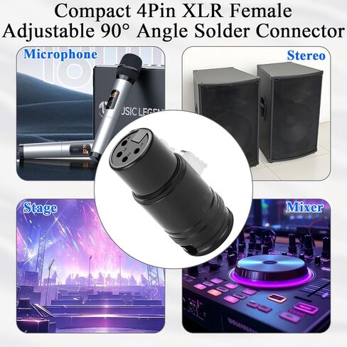QIANRENON Compact 4Pin XLR Solder Microphone Adapter Adjustable 90° Angle 4Pin XLR Female Thin Cable Connector Gold Plated x-LR 4 Audio Socket, for DIY Repair 4 Pole X-LR, Included 0.9mm Spanner in Saudi Arabia