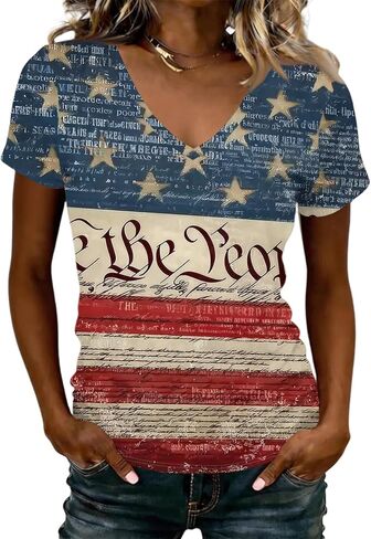 Womens 250th Anniversary USA Shirt V Neck Short Sleeve 4th of July Tops 1776-2026 Independence Day Patriotic Blouses in Saudi Arabia