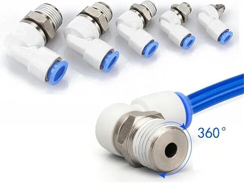 Pneumatic Rotary Connectors Bend Through Swivel Rotation Thread M5 1/4 1/2 Hose Joint 6/8/10mm Elbow Connector 1Pcs(8-01) in Saudi Arabia