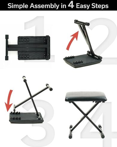 Hamilton KB505K Adjustable Piano Bench – 3-Stage Height, Foldable with Padded Seat & Non-Slip Feet – Ideal for Students, Home Practice & Music Class in Saudi Arabia