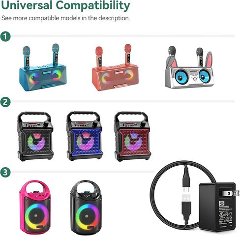 FITE ON USB Wall Charger + Power Cord Compatible with MASINGO Karaoke Machine PA Portable Speaker Power Adapter UL Listed in Saudi Arabia